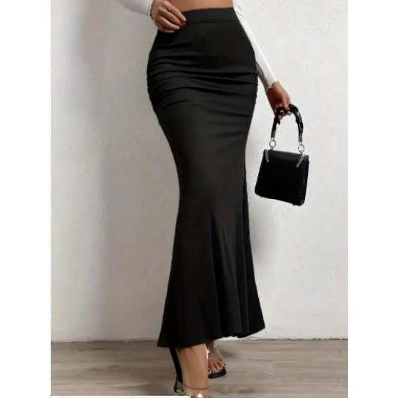 

Летняя женская юбка-рыбка с высокой талией, облегающая, однотонная, повседневная, из полиэстера, коллекция 2025 года