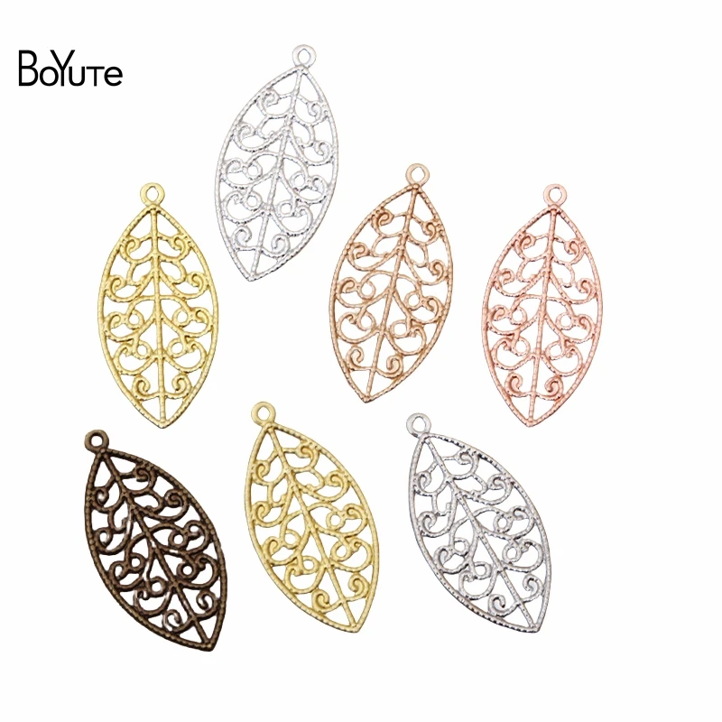 

BoYuTe (100 Pieces/Lot) 25*13MM Filigree Leaf Charms Brass Material DIY Jewelry Making Accessories