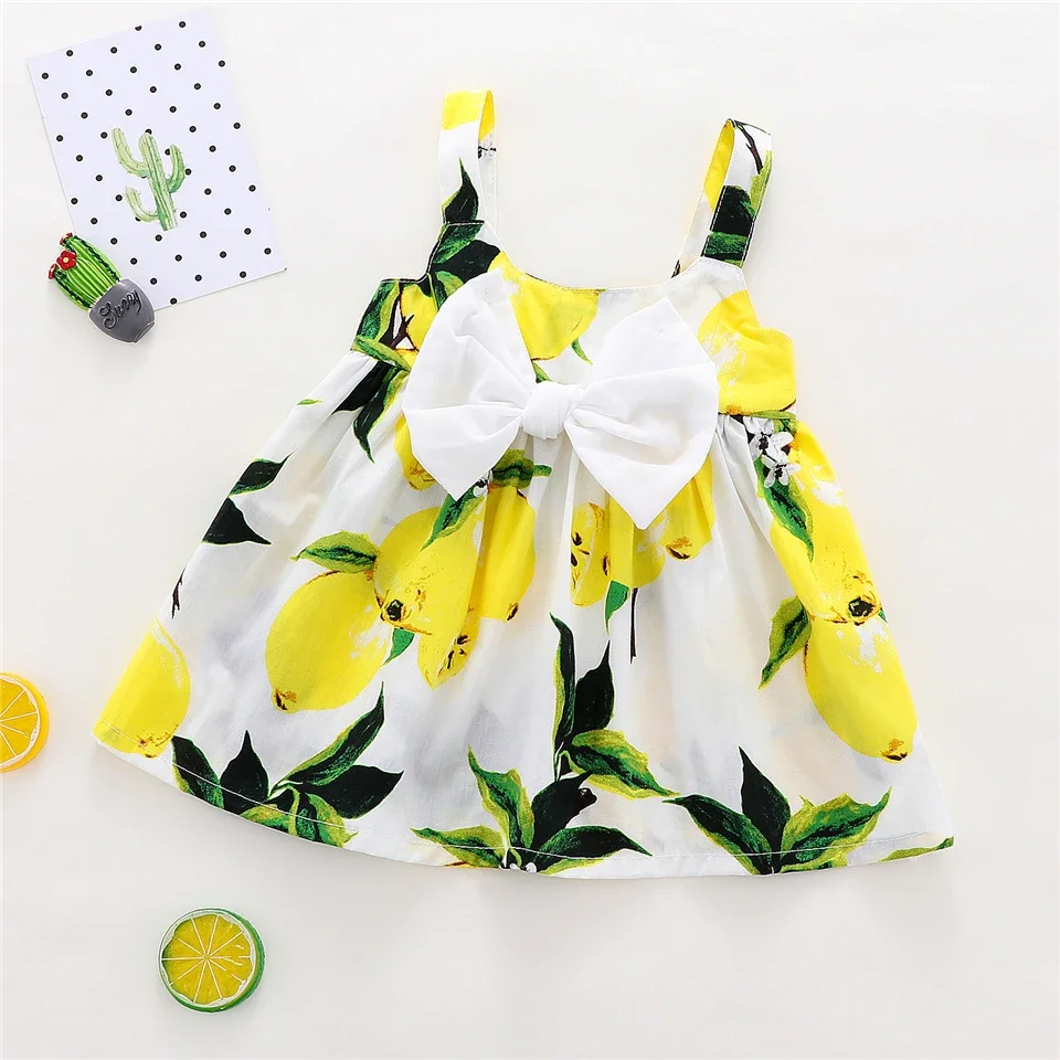 New Cute Printed Sleeveless Newborn Princess Dress Summer Baby Girl Dress Big Bow Baby Girl Birthday Dress Baby Girl Clothes