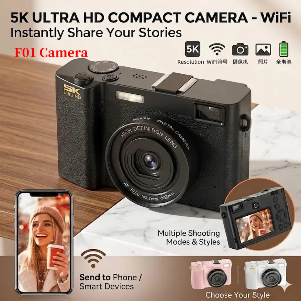 5k HD Digital Camera 75MP 18X Zoom AF Automatic Zoom 3-inch Flip