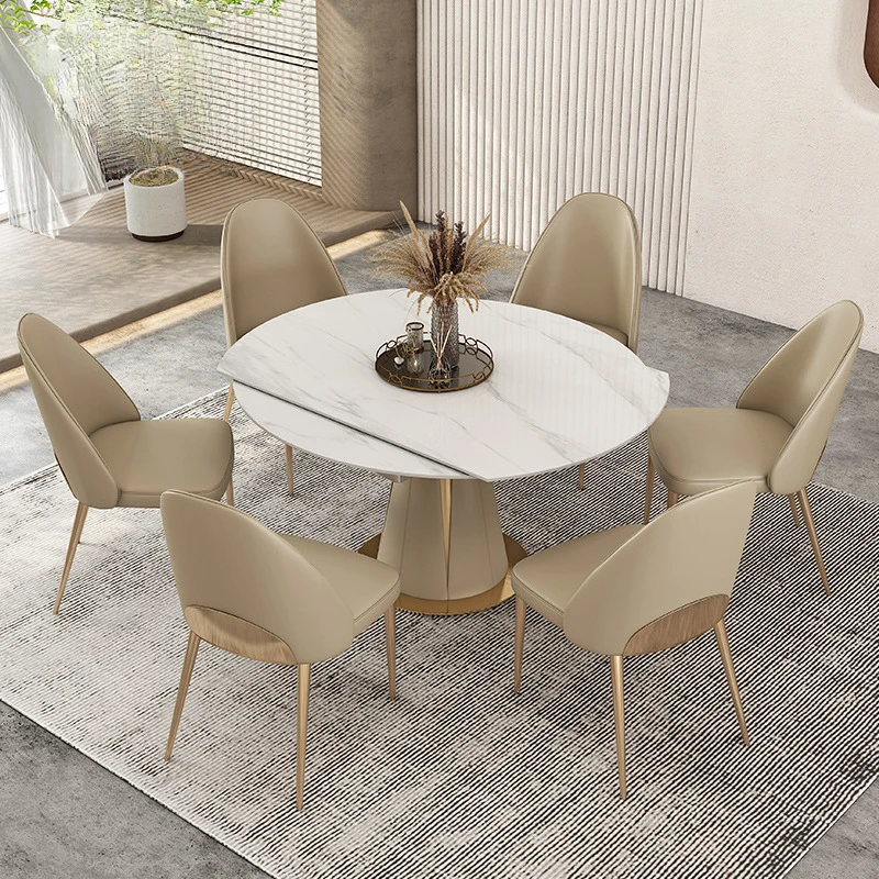 

Light luxury rock board dining table, variable round table, rotating and telescopic, square and circular dual-purpose