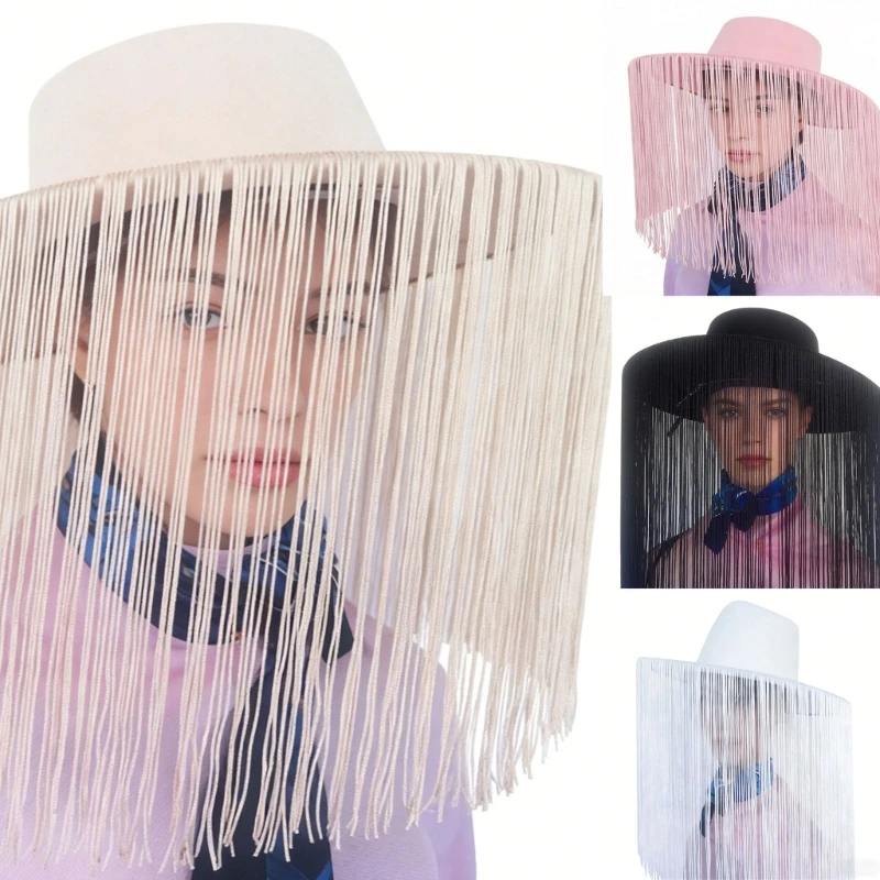 Stylish Cowboy Hats With Fringe Breathable Cloth Outdoor Event Photo Props