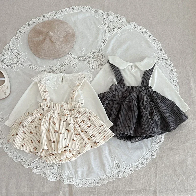 2026 Spring Infant Baby Girl Free Matching Clothes Set for Newborns Cute Girls Bottoming Shirt  Floral Cordury Bodysuit