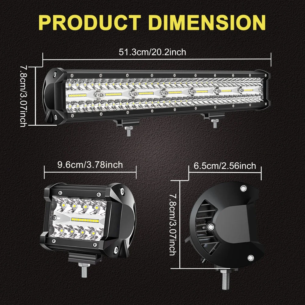 20 بوصة LED ضوء بار و 4 بوصة LED القرون 2 قطعة عدة مع 3 يؤدي الأسلاك تسخير قبالة الطريق ضوء بار ل بيك اب UTV SUV شاحنة جرار