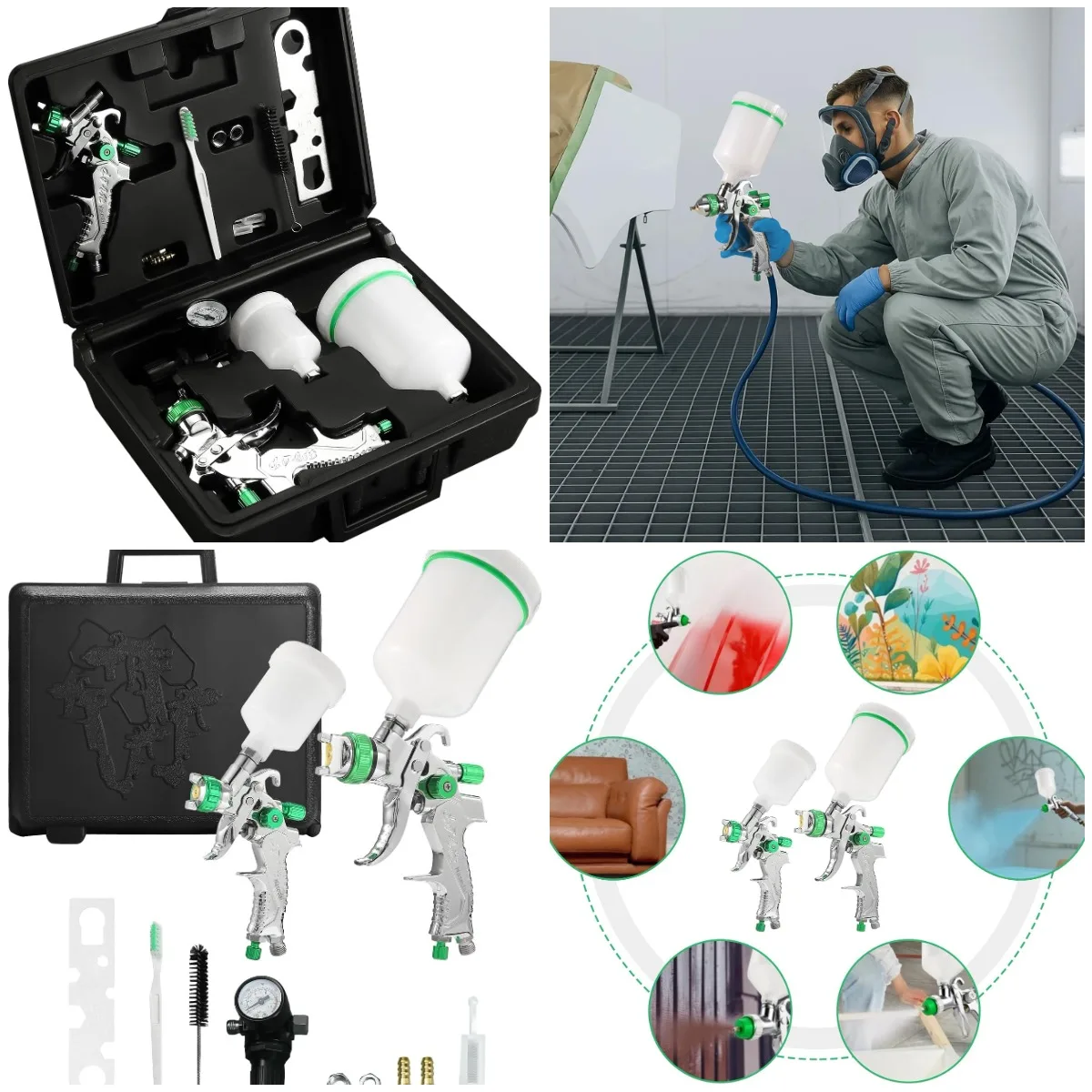 

HVLP Air Gravity Spray Gun Set, 2Pcs with 0.8mm & 1.4mm Nozzles, 150ml & 600ml Tanks, Air Pressure Regulator for Car, Furniture,