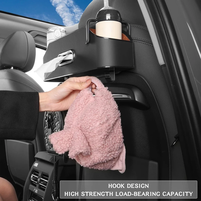 Car Multifunctional Leather Tissue Storage Box Under Seat Auto Back Seat Paper Bag Place Water Cup Holder Hanging Hook Organizer