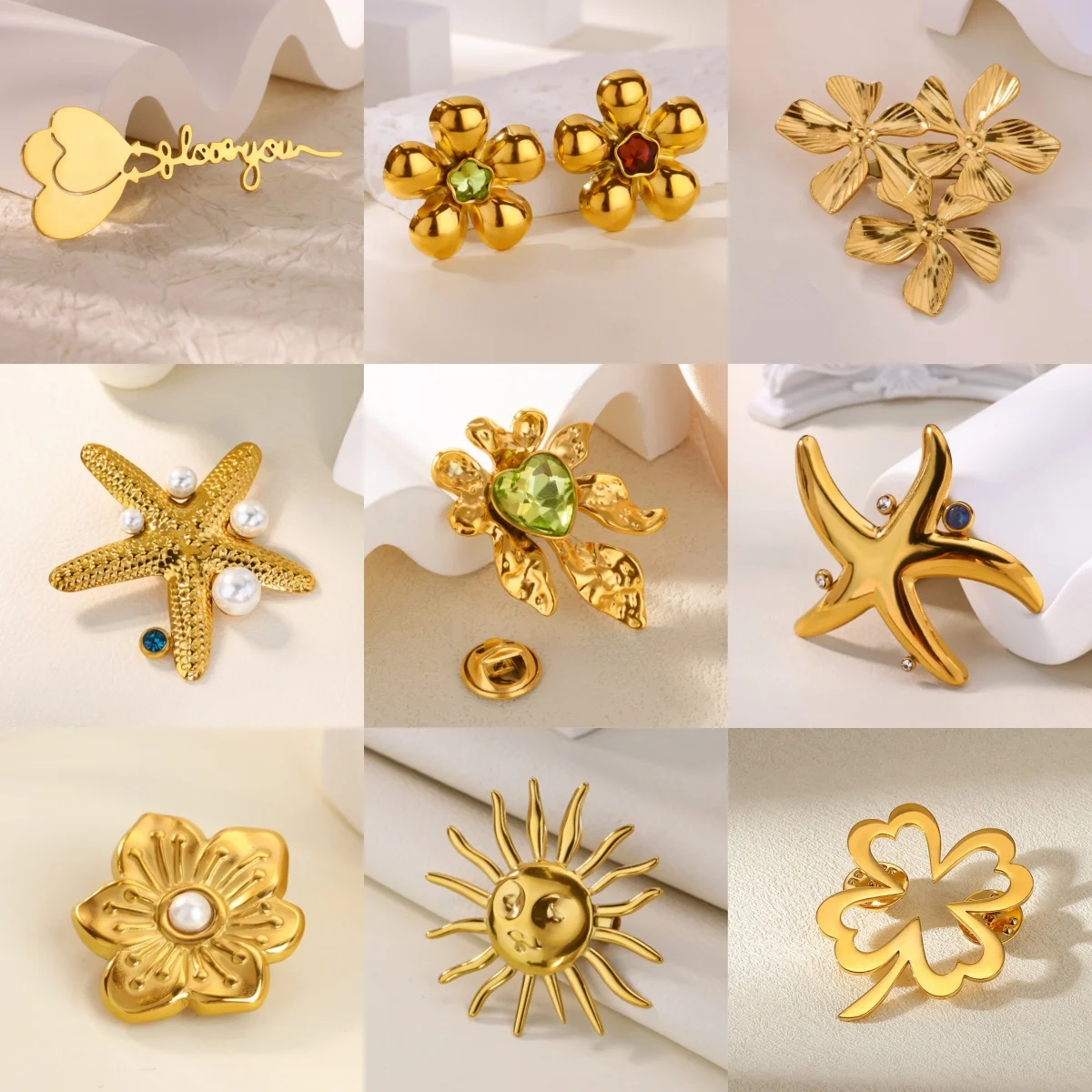 Sweet Four Clover Women's Brooches Gold Color Heart Imitation Pearl Party Jewelry Brooch Gift Free Shipping