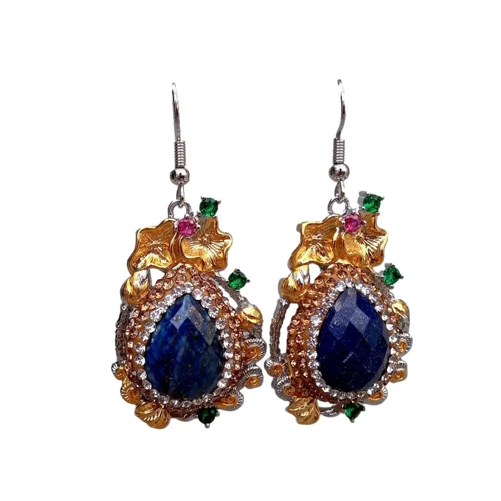 

Y·YING Natural Blue Lapis Drop Earrings For Women Fashion Lady Dangle Earring Handmade Jewelry