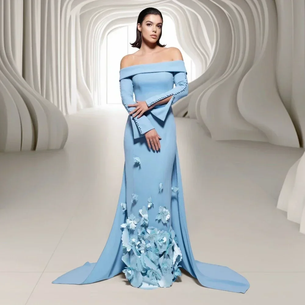 Customized Yipeisha Exquisite Elegant Off-the-shoulder Sheath Evening Flower Floor Length Watteau Custom Evening Dress Cocktail