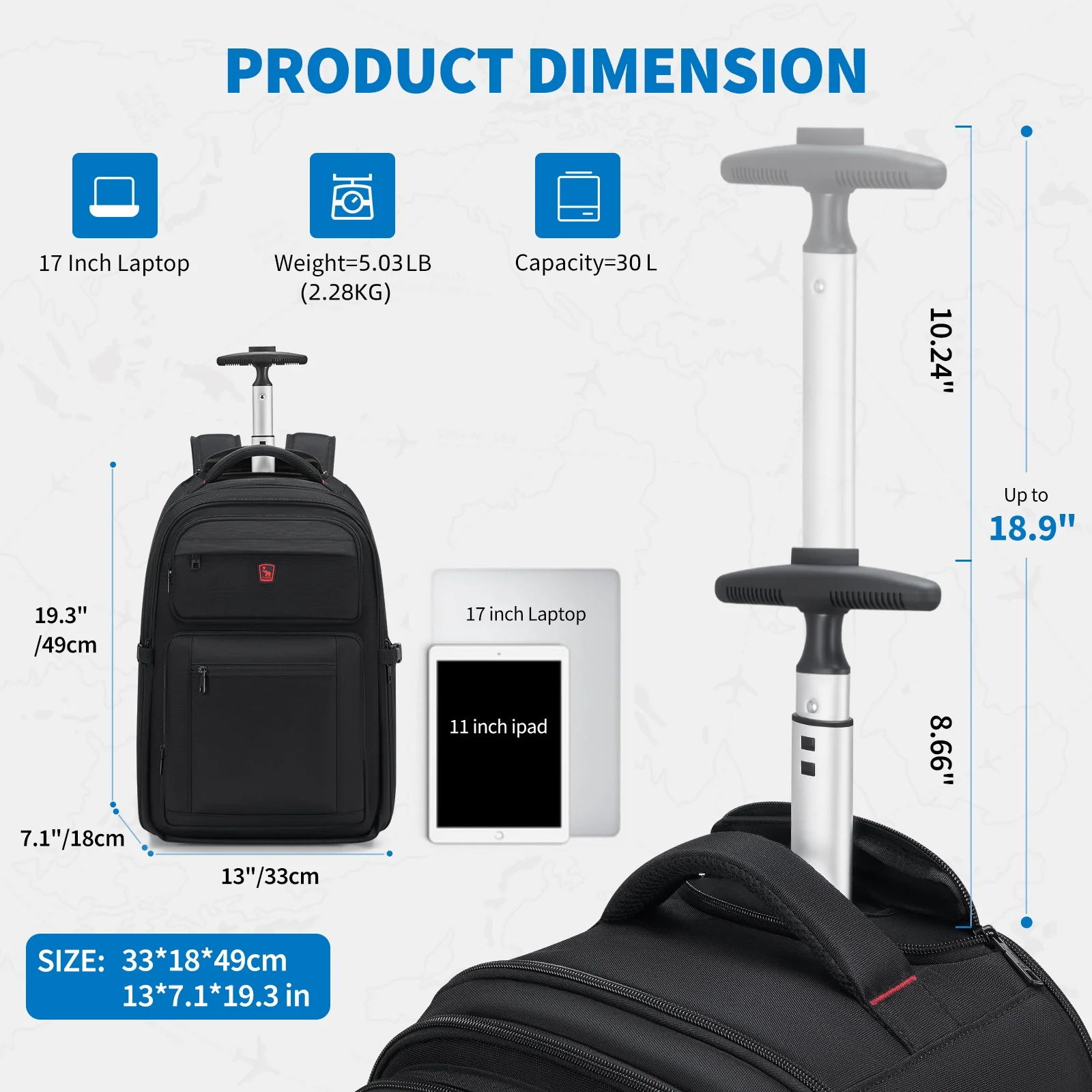 OIWAS Executive Hybrid Backpack - Transformable Roller Luggage with Telescopic Handle, Multi-Compartment Design for Men & Women
