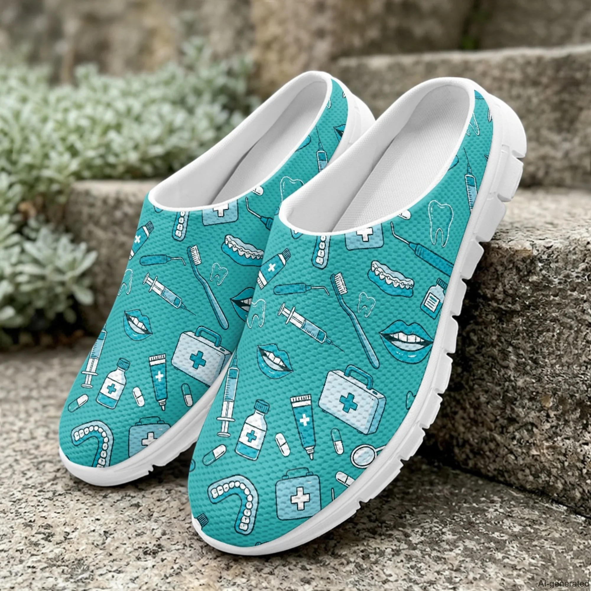 XIXIRIMIDO Casual Shoes Medical Pattern Nurse Shoes Versatile Sports Women's Slippers Breathable Mesh Men's Walking Shoes 35-48