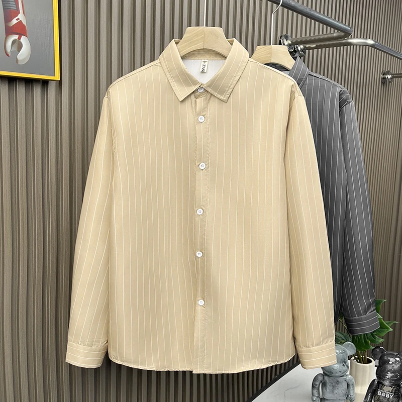 

Men's Casual Loose Long Sve irt Stripe Pattern Spring Autumn Inner Wear Comfortable Faionable Top Youth Trend