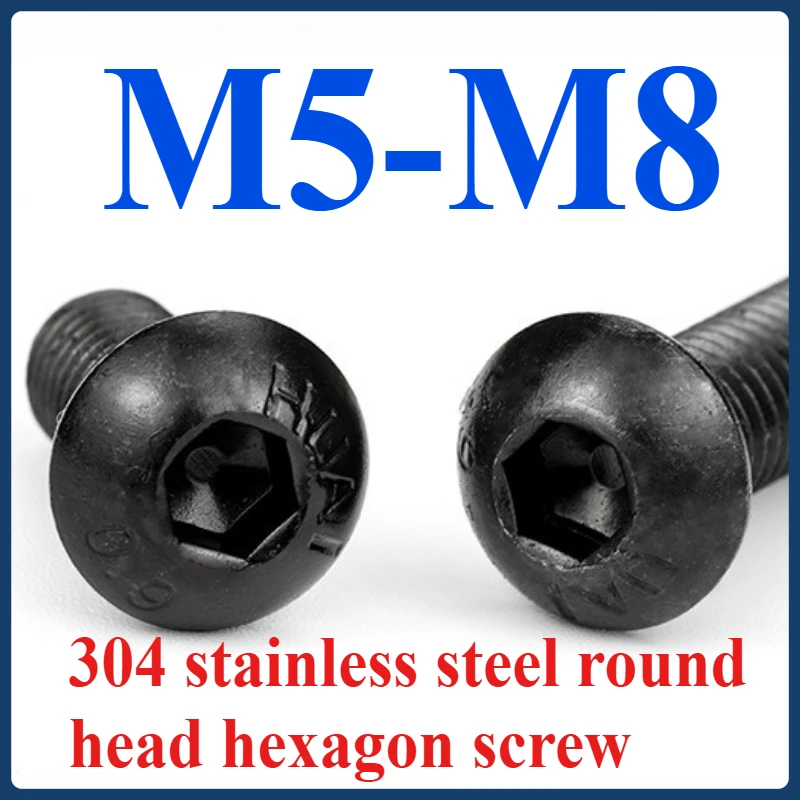 

304 Black Stainless Steel Round Head Hexagon Socket Screws M5 M6 M8