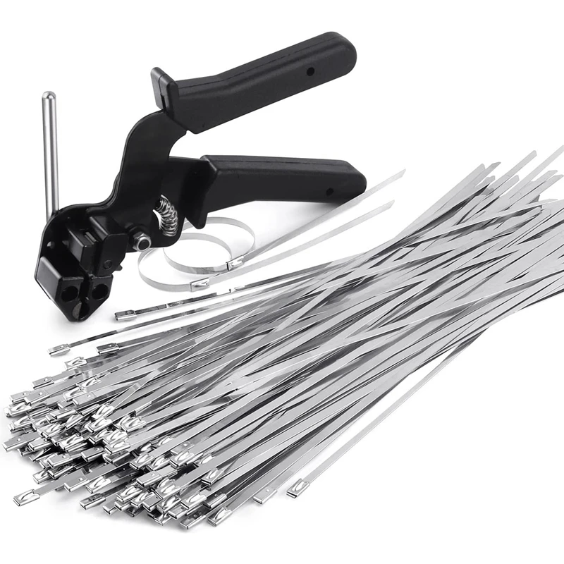 1Set Special Tool Bundle Tool Fit For Fastening And Cutting Metal Cable Ties, With 150Pcs 11.8In Cable Ties