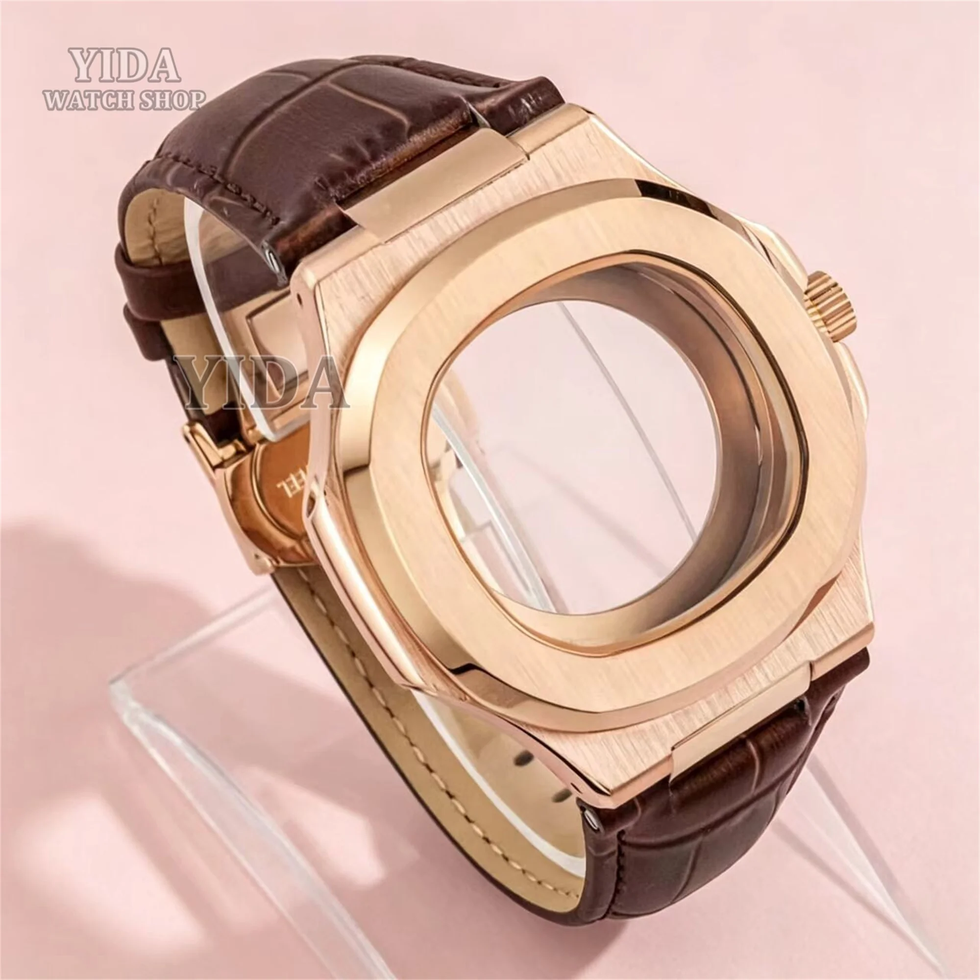 41mm Stainless Steel NH35 Case 25mm Genuine Leather Band Sapphire Glass 10ATM Waterproof for NH35/36 NH38 Movement Nautilus Case