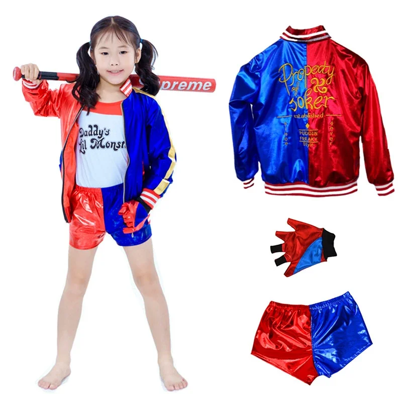 Halloween Kids Adult Suicide Cosplay Costume Quinn Squad Harley Monster T-shirt Jacket Jacket Pants Accessories Full Set