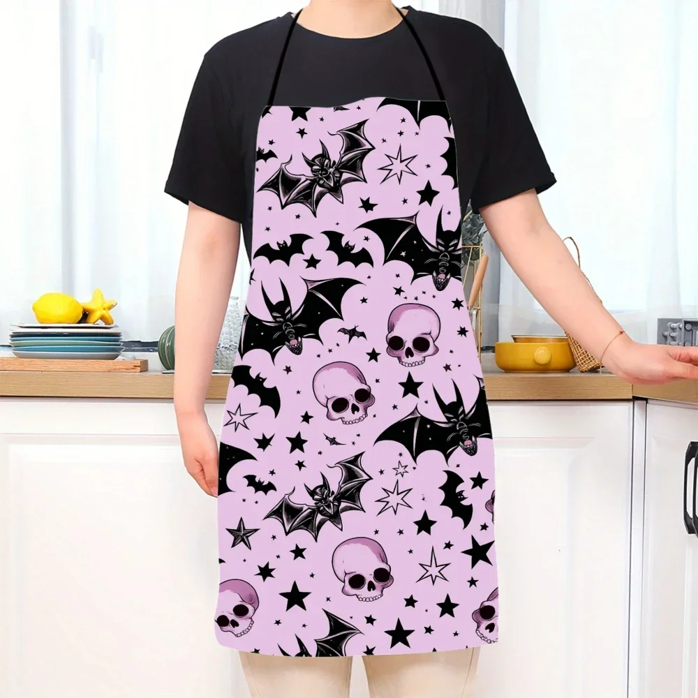Halloween Skull Bat Star Spooky Pink Black Apron Baking Apron Santa Hat Plaid Scarf Design