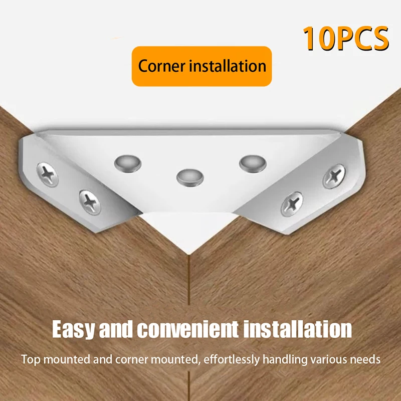 10pcs Universal Furniture Corner Connector Stainless Steel Corner Brace with Screws Heavy Duty Angle Shelf Brackets for Wood