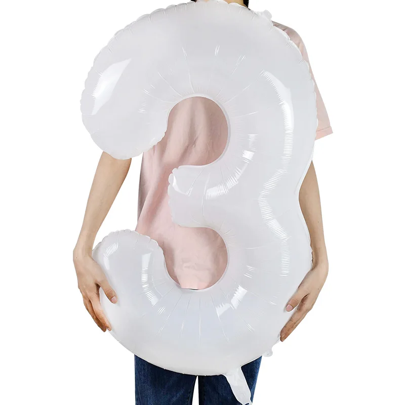 1pcs 40inch Pure White Color Number Foil Balloons 1 2 3 4 5 6 7 8 Years Old Kid Boys Girls Birthday Balloon Baby Shower Supplies