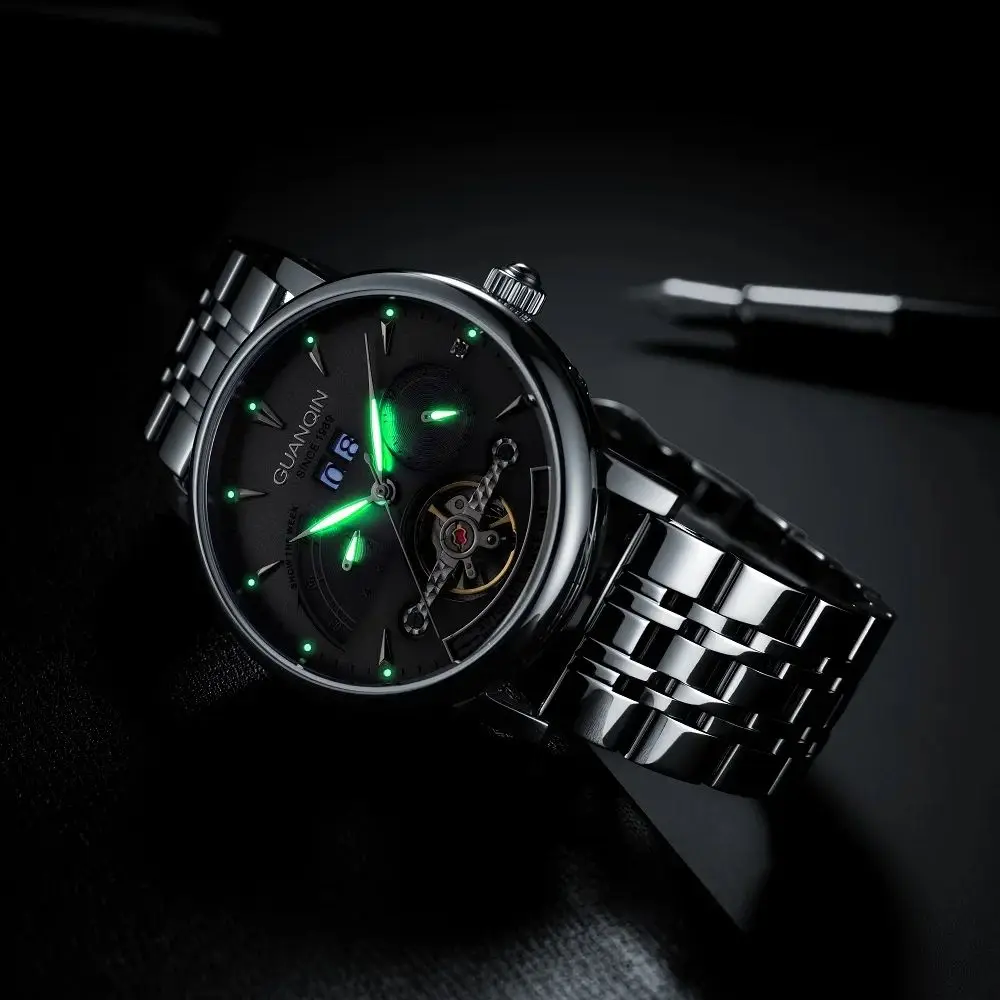 GUANQIN Automatic Mechanical Watch Men Sport Military Fashion Luxury Bussiness Watch Skeleton Tourbillon Wactches For Men
