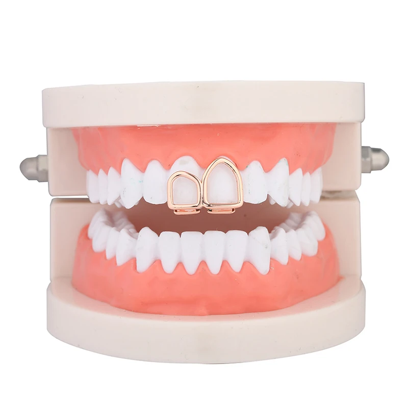 Plated Gold Metal Grills Vampire Fangs Open Face Single Teeth Double Cap Hip Hop Grills for Your Teeth for Party Favors