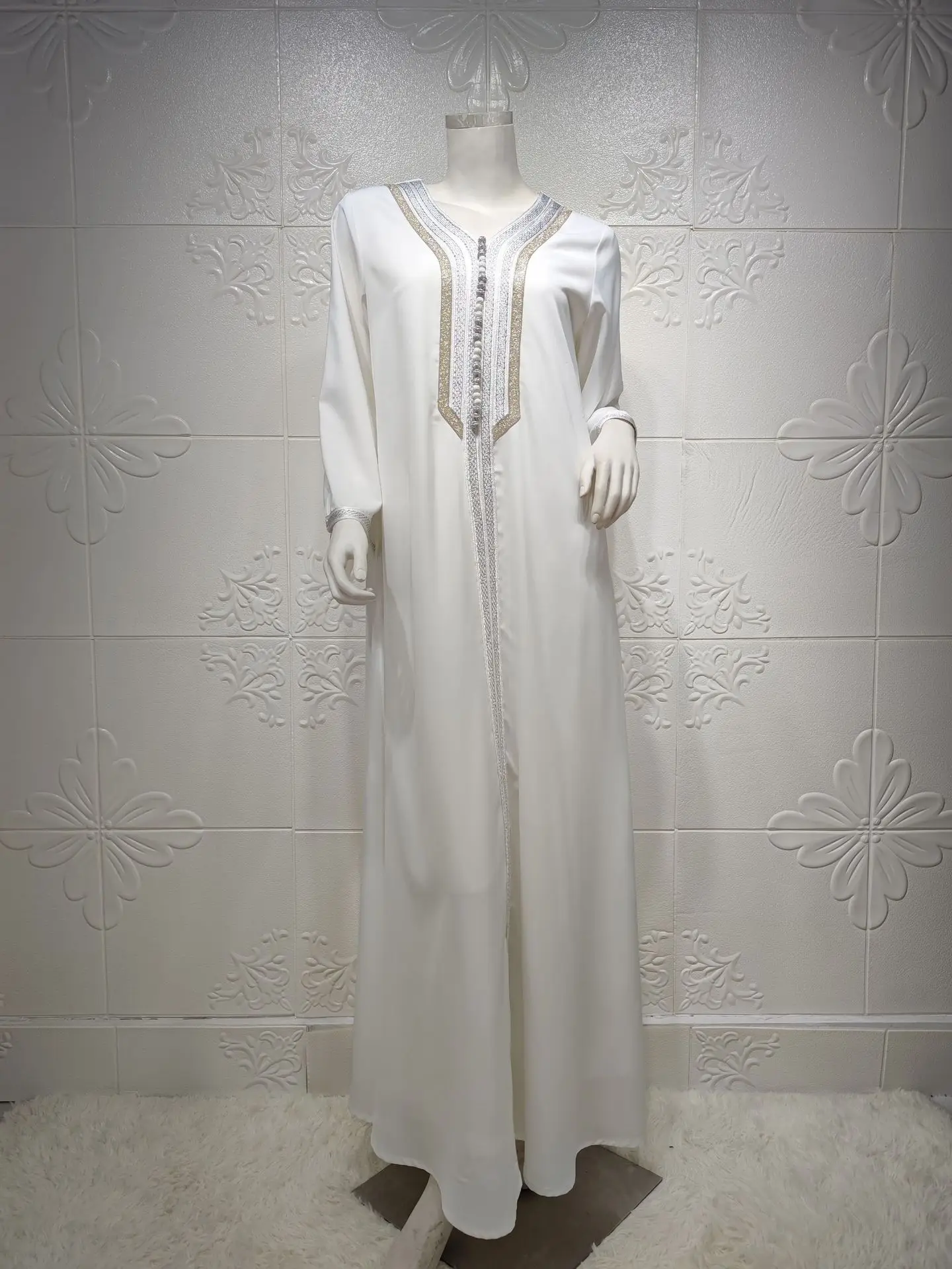 White Kaftan Luxury Dubai Abaya Turkey Muslim Dress Islam Abayas Dresses for Women Robe Djellaba Caftan Ensemble Femme Musulmane