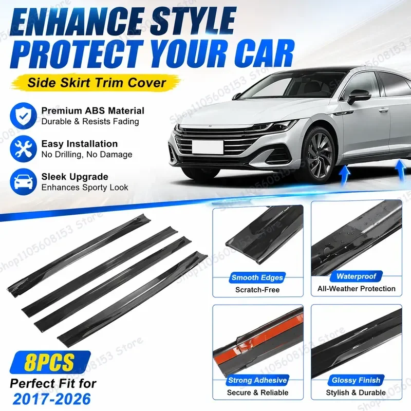 For Volkswagen CC 3G 2017–2026 Aerodynamic Side Skirt Extension Lip Racing Spoiler Kit Sport Styling Body Kit Car Enhancement