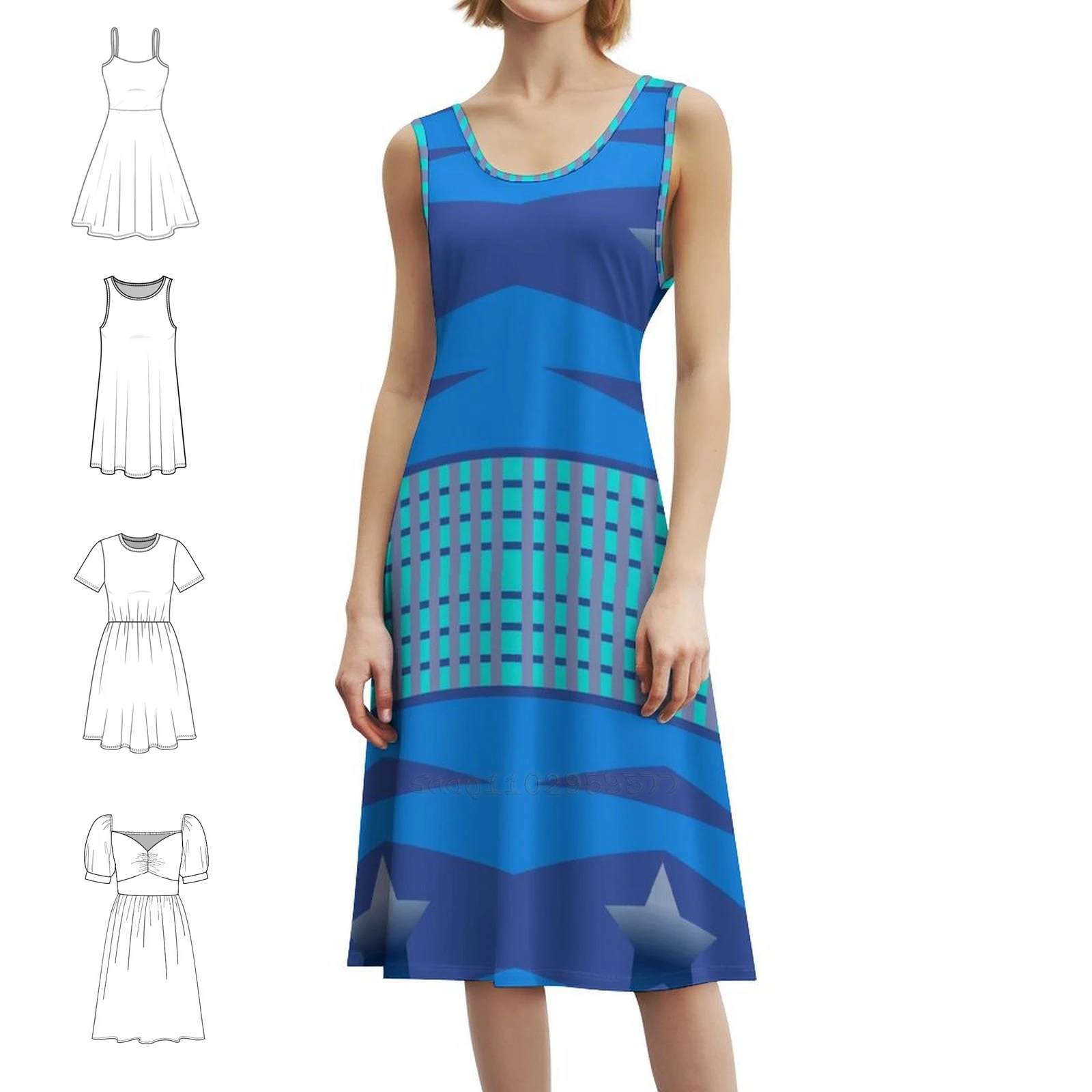 

Синий цвет Mondrian с минимальным узором, женское элегантное вечернее платье, платье трапециевидной формы с коротким/длинным/без рукавов, с узором