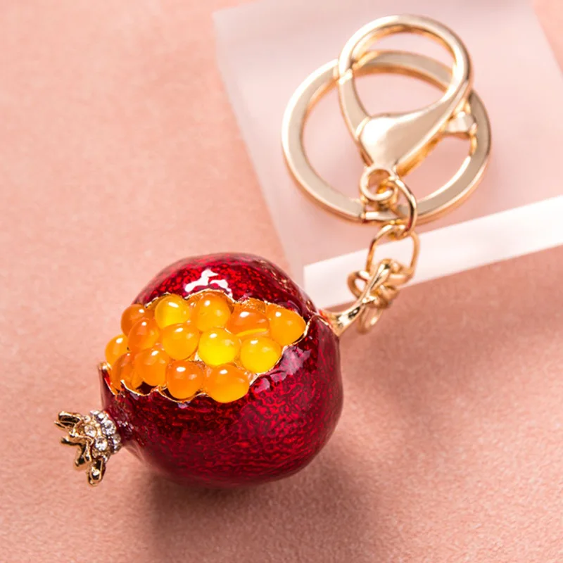 pomegranate keychain Opal Pomegranate Car Key Chain Metal Pendant Fruit Key Ring Small Gift Women's Bag Accessories