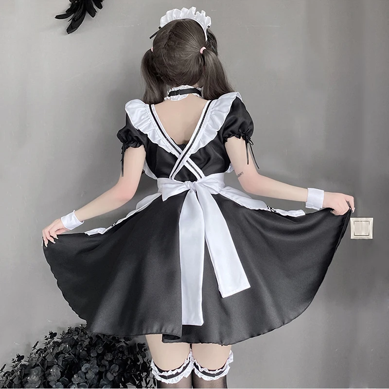 Poinrobe de femme de chambre Lolita noire et blanche, jolie fille Anime, costume Cosplay, tablier français sexy, uniforme de servante japonaise, tenue de femme de chambre 73