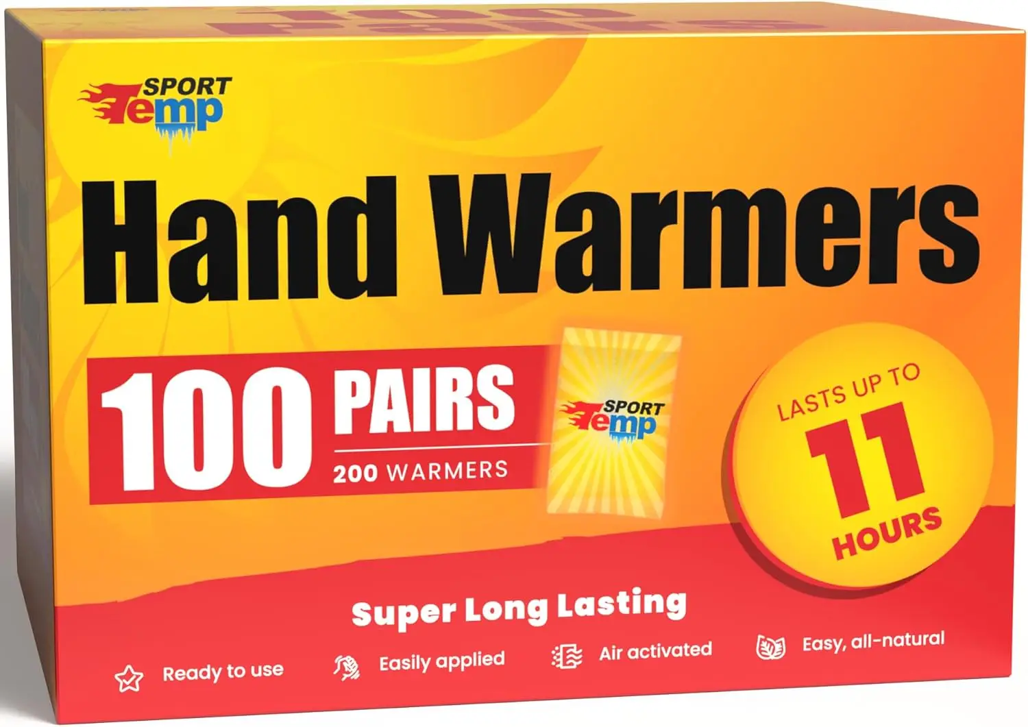 

Long-Lasting Hand Warmers: Up to 11 Hours of Heat, Air Activated for Hands, Body & Toes - Odorless and Travel Friendly
