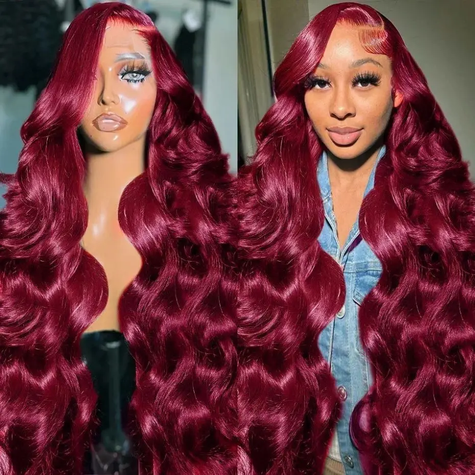 

Burgundy Body Wave Red 32 30Inch Lace Front Human Hair Wigs 180% 99J Colored 13x6 13x4 HD Lace Frontal Brazilian Human Hair Wig