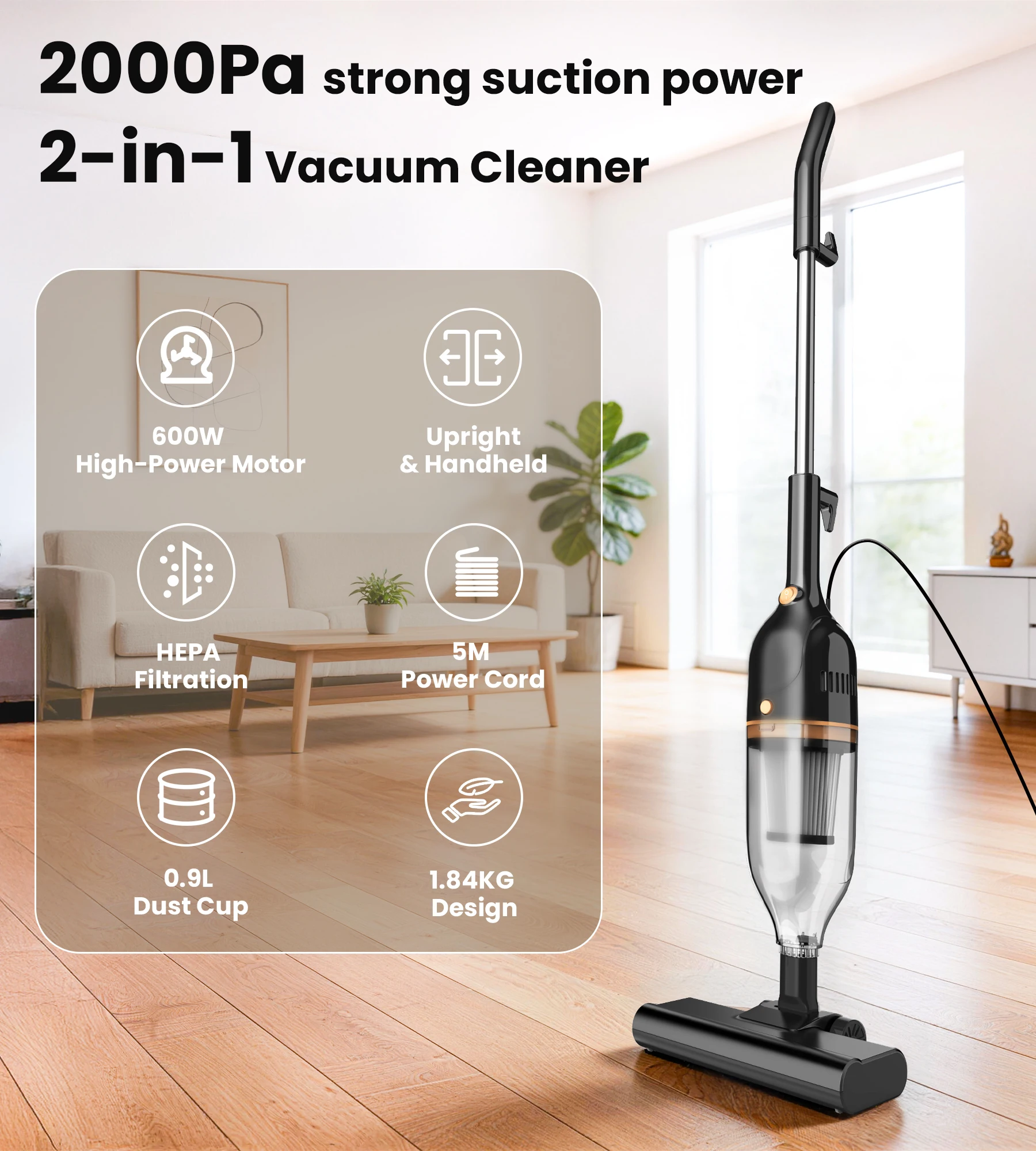 INSE R7 600W Powerful Corded Vacuum Cleaner 3 in 1 Handheld Stick Vacuum Lightweight Vacuum Cleaners for Carpet Floor Pet Hair