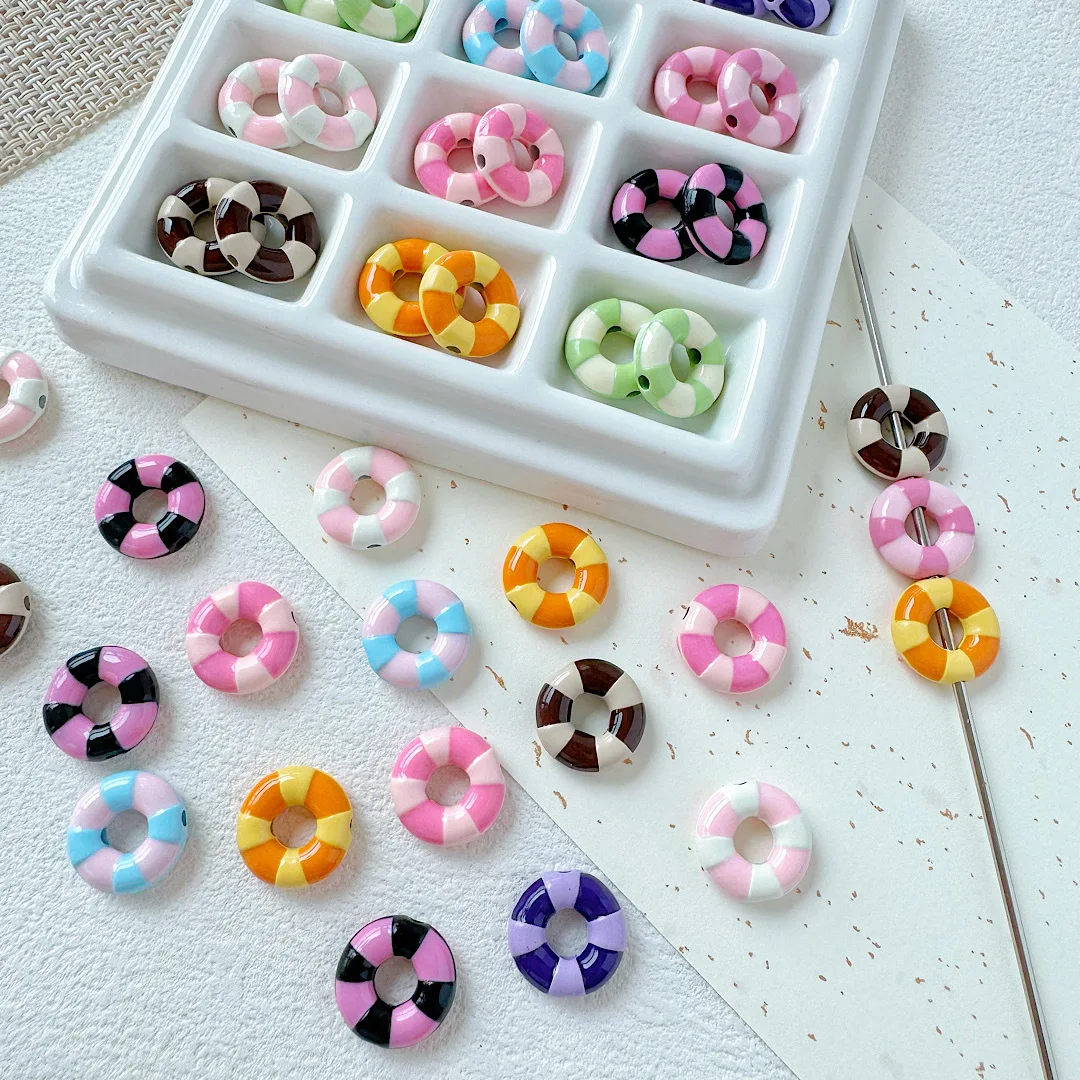 50pcs/lot 14mm Macaron color Charms for kids'  Jewelry DIY Making Plated cute Naval wind lifebuoy Beads Spacer Bead for bracelet