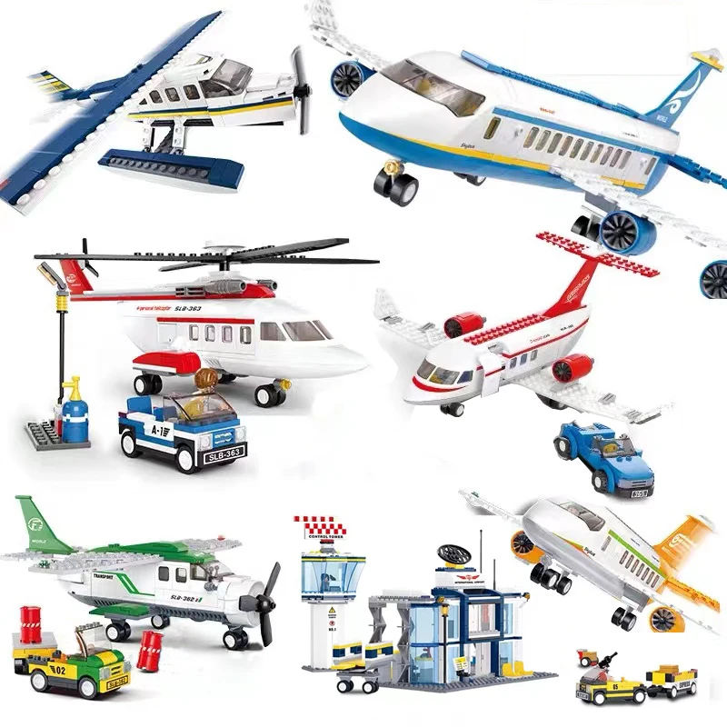 City Plane Series International Airport Airbus  Building Blocks Cargo Airliner Medical Rescue Aircraft Model Bricks Set Toys