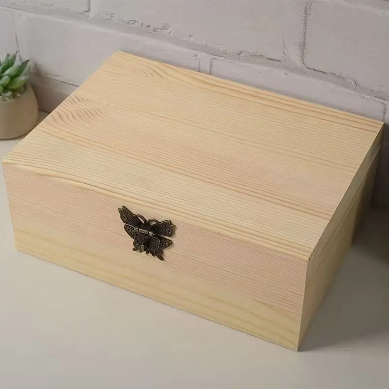 

Handmade modern minimalist wooden box with lid and lock, rectangular wooden color jewelry storage and miscellaneous sorting box