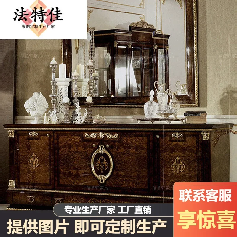 For Italian European Solid Wood Carved Flower Dining Side Cabinet Luxury French Court Style Storage Locker for Villa Large