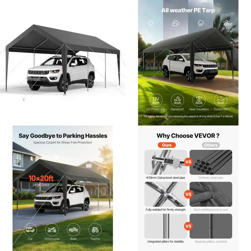 

Сверхмощный уличный карман, 10x20 футов, портативный автомобильный навес, устойчивый к ультрафиолетовому и воде, автомобильный навес из оцинкованной стали