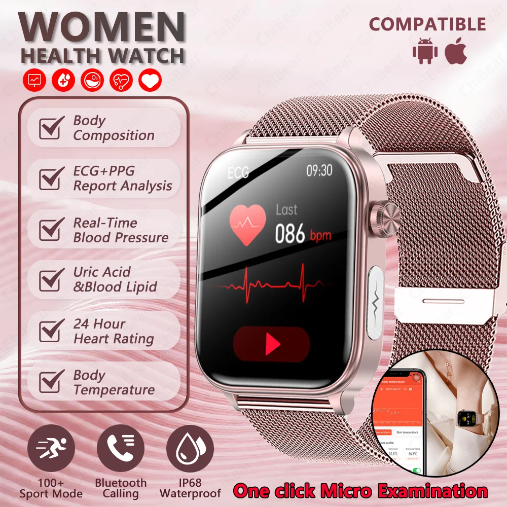 

2025 For HUAWEl Health SmartWatch Women Al Micro Examination ECG HRV Blood Pressure Uric Acid Lipid BT Call Smartwatches Ladies