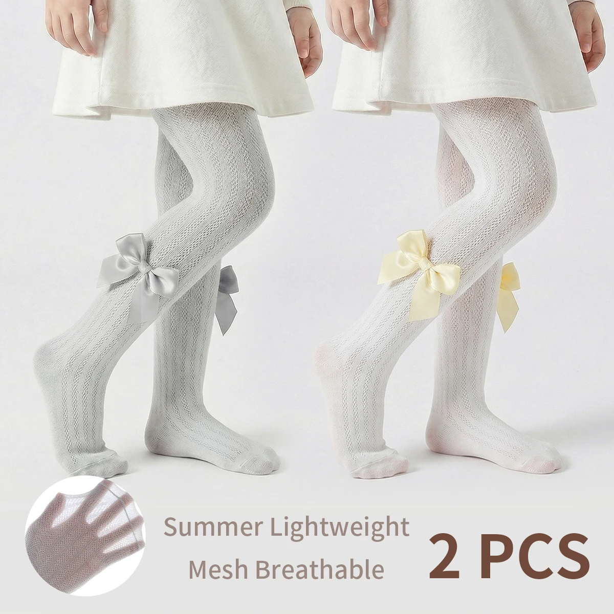 2 PCS Toddler Baby Girl's Mesh Tights – Children's Mesh Base Leggings for Summer, Toddler Ultra-Thin Bowknot Tights, in a Sweet