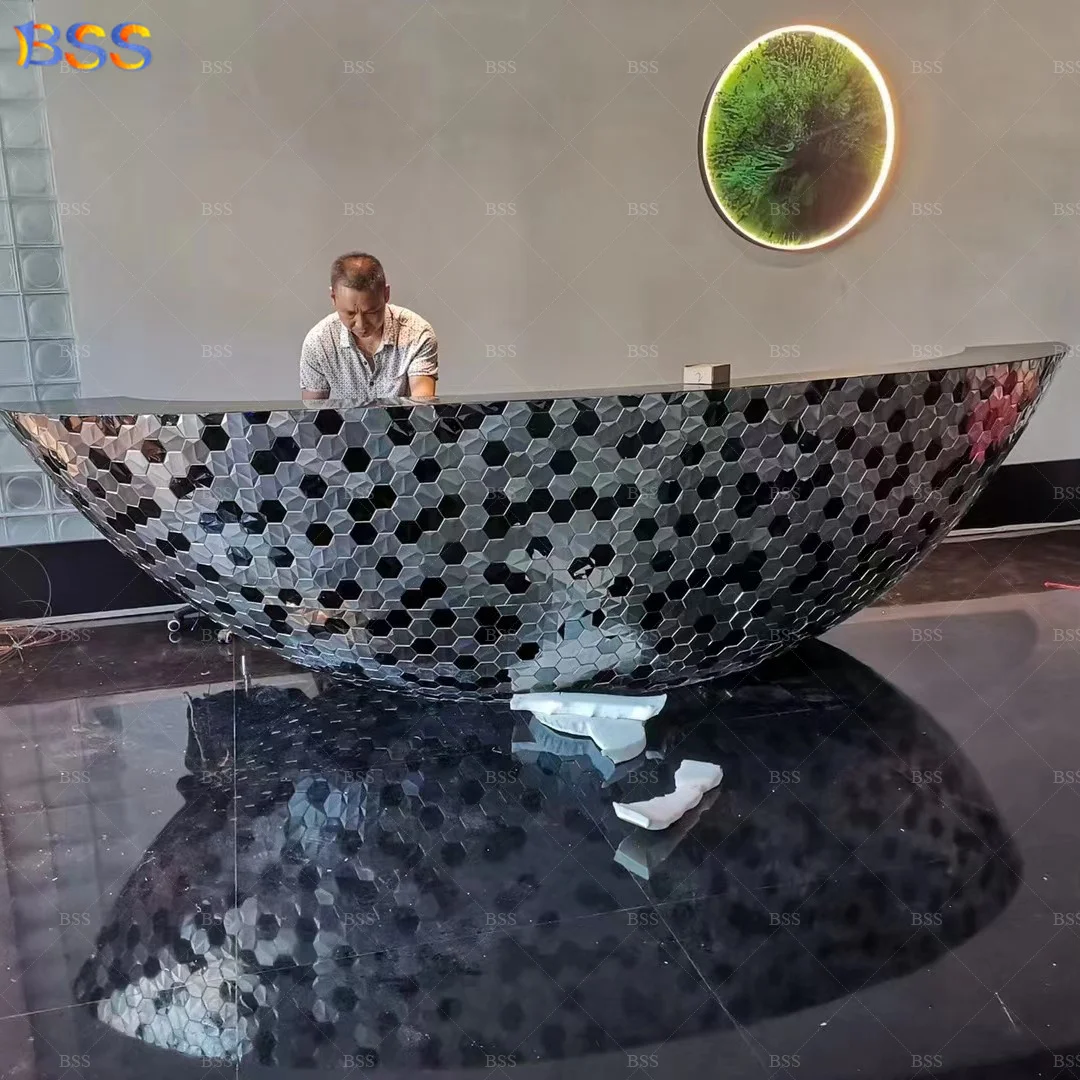 Customized.Luxury Stainless Gold Reception Desk for Hotel Lobby Bespoke Rounded Shape Spa Front Desk Modern Salon Receptionist D