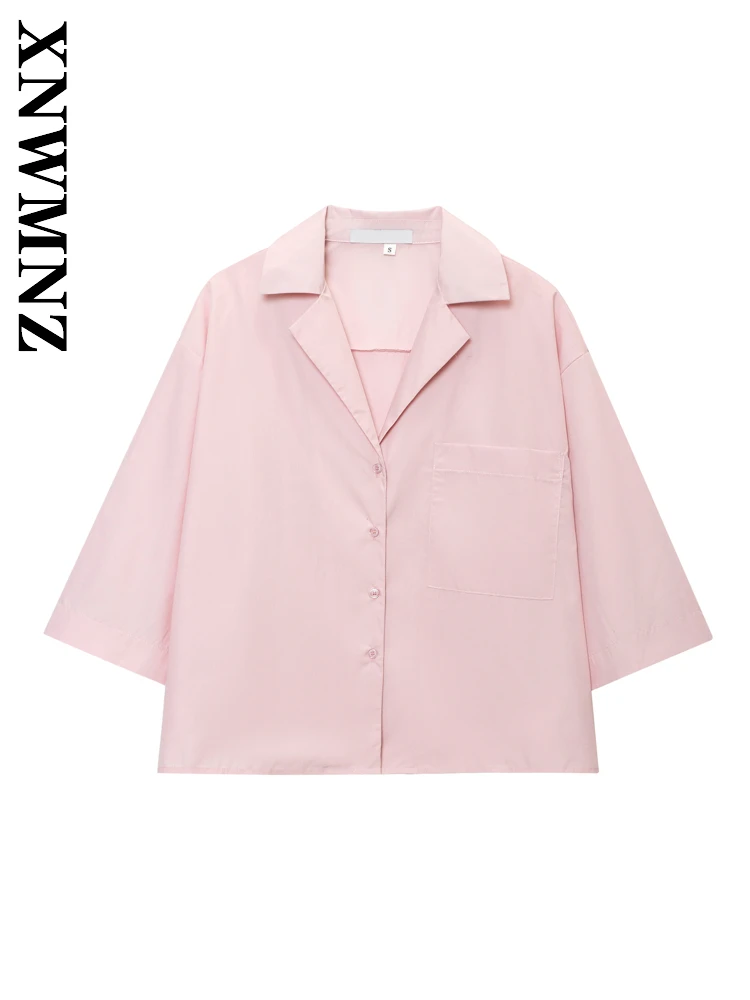 

XNWMNZ 2025 Summer Lady Commuting Chic Long Sleeve Shirt Casual Women Clothing Notched Collar Blouses Simple Long Sleeve Top