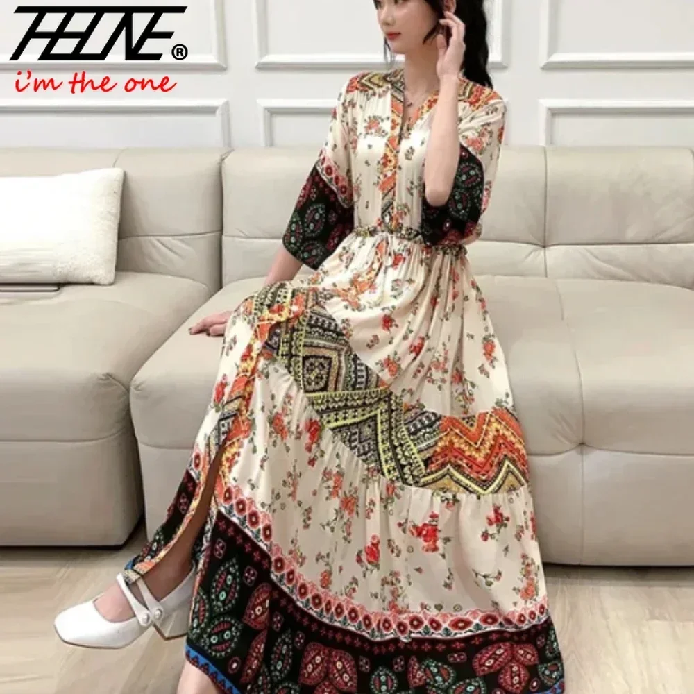 Vestidos Para Mujer Dresses for Women One Piece Clothing Summer Maxi Indian Casual Korean Floral Print Long Boho Bohemian Robe