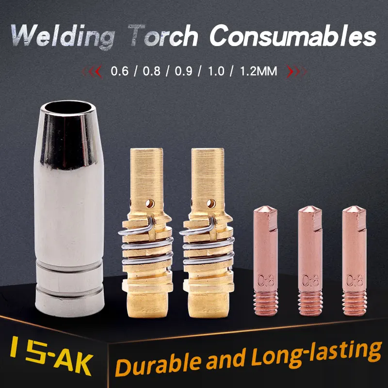 MB-15 MIG Welding Contact Tip 15AK 0.6mm 0.8mm 0.9mm 1.0mm 1.2mm Protective Nozzle For Rilon Riland Jasic Welding Supplies Kit