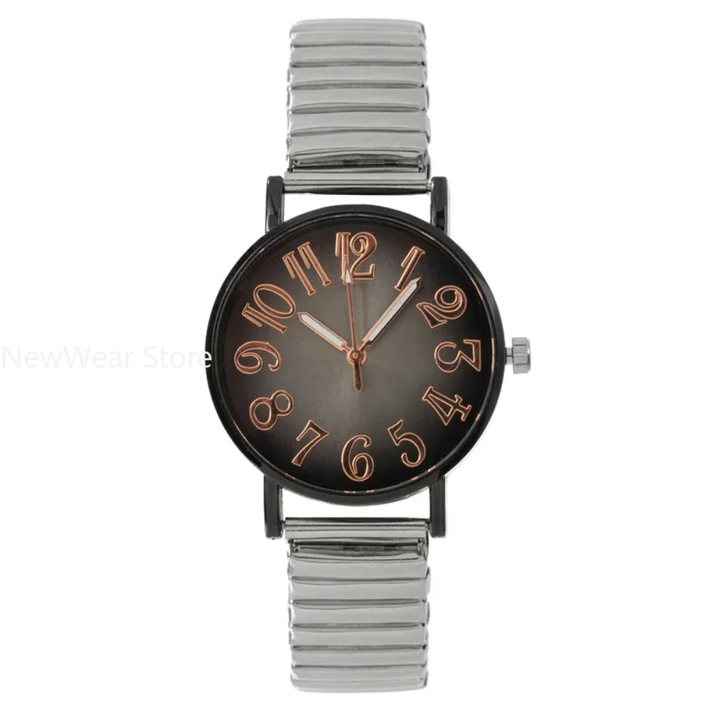 Luxury Simple Digital Blue Ladies Quartz Watch Fashion New Brand Stretch Stainless Steel No Buckle Women Clock Watches