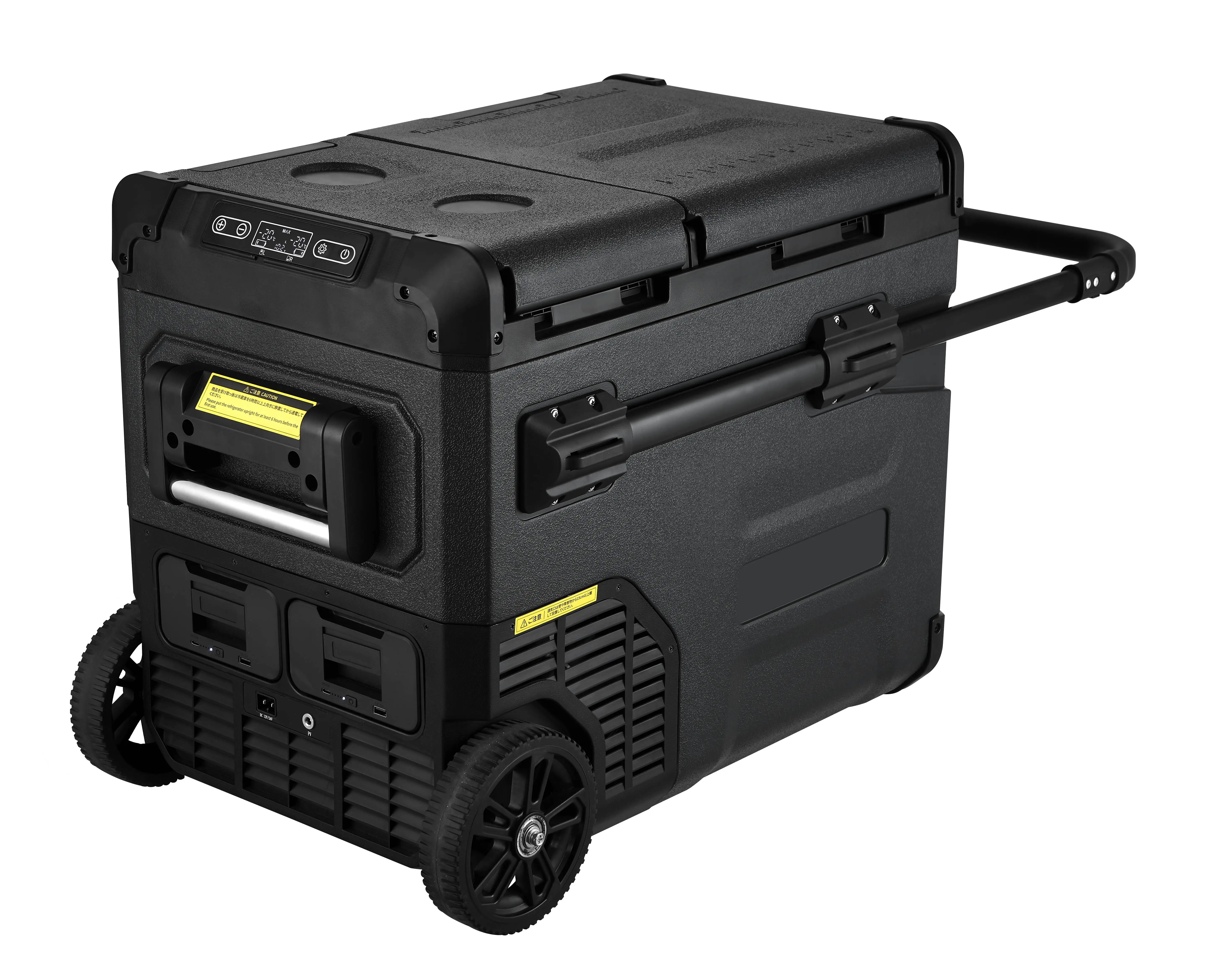 Built-in Battery 45L Dual-zone Portable Fridge Eurotech Compressor 12V/24V With Trolley And Wheels