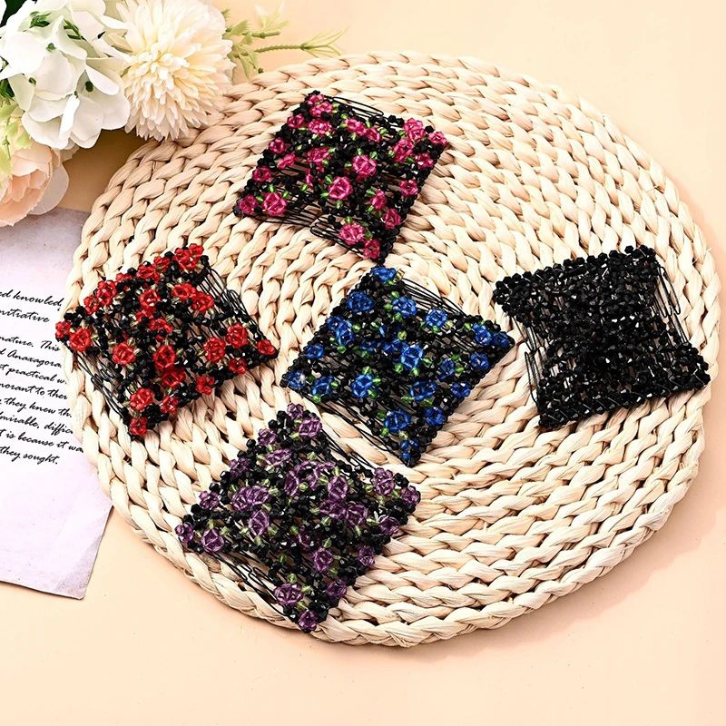 مشط شعر على شكل زهرة من الخرز السحري على شكل ذيل حصان قابل للتمدد ومشبك شعر مزدوج هدية للوصول إلى الشعر أداة تصفيف كعكة تصفيف الشعر