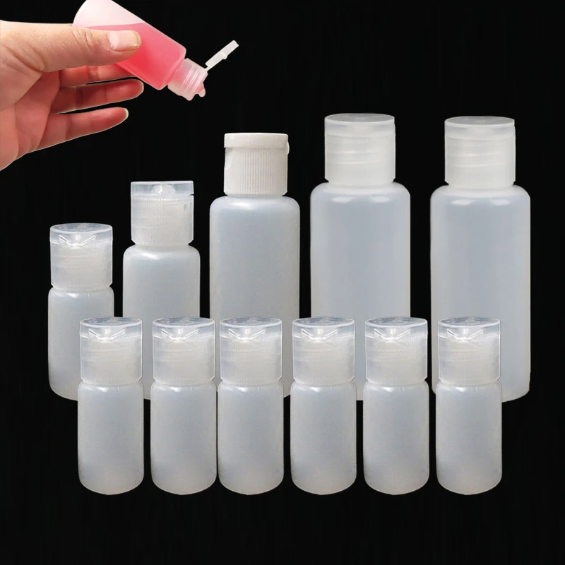 

100Pcs 10ml-50ml Empty PE Plastic Squeezable Flip Cap Bottles Portable Travel Cosmetic Containers For Liquid Shampoo Conditioner