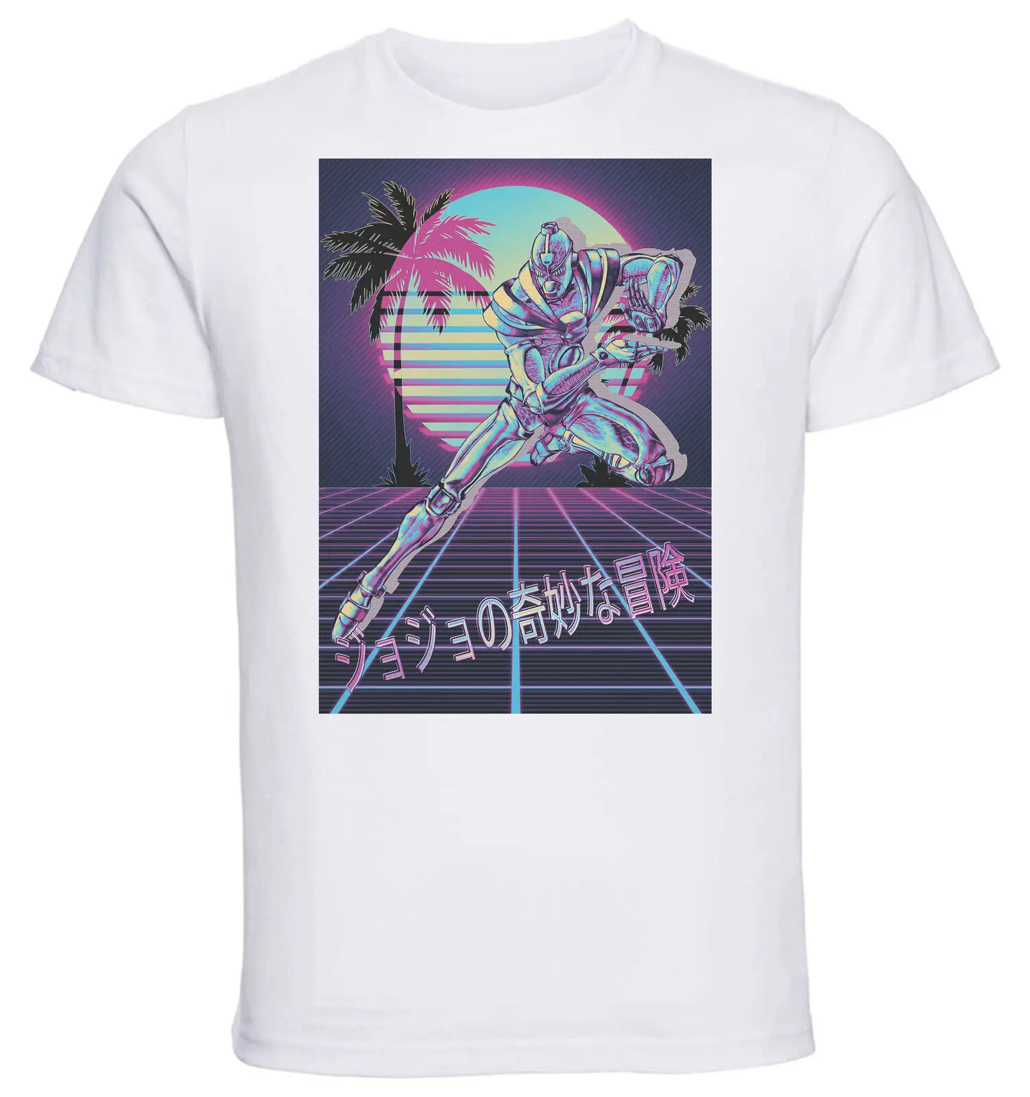 White  Vaporwave 80s Style TShirt  Jojo  Hierophant Green  Variant 01 Unisex clothing