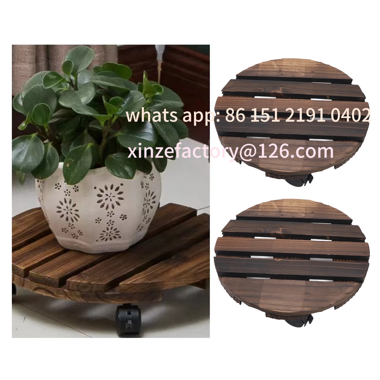 

Customizable 2PCS 11.8in Wooden Plant Stand with Wheels 360 Degrees Rotation Round Plant Dolly Rollers Cart for Indoor Outdoor F